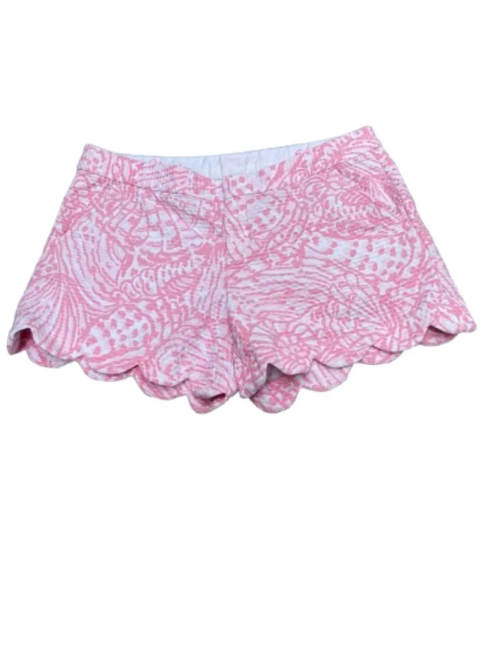 Lilly Pulitzer Shorts 4 1/2" Buttercup Cotton Scalloped Hem Pink White Midrise 6 - Picture 2 of 10